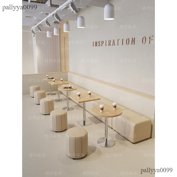 開立發票批發價 靠牆卡座沙發 奶茶店咖啡廳奶油原木風長條凳 奶茶店咖啡店桌椅 甜品蛋糕桌椅組合 長條沙發桌椅組合