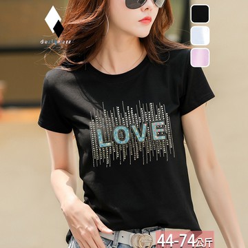 圓領字母貼布燙鑽線條撞色上衣(3色) M-3XL【863905X】【現+預】☆流行前線☆