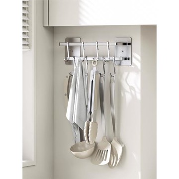 廚房掛鉤雙層排鉤免打孔掛桿壁掛架廚具勺子鏟子不銹鋼收納置物架