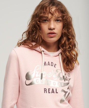 Superdry Women's Women's Reworked Classics Graphic Hoodie Pink / Somon Pink Marl - Size: 16 Size: 12