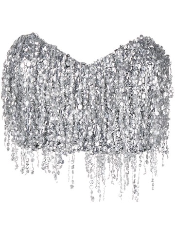 Amen - cropped sequin-embellished top - women - Polyamide/Viscose/Acetate/Spandex/Elastane/Polyester/Spandex/Elastane - 42 - Silver