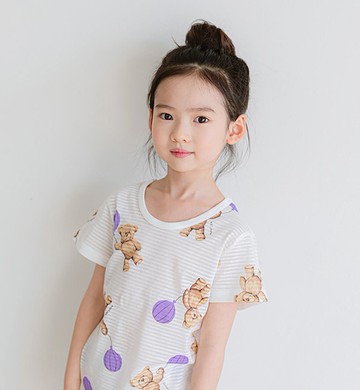 氣球與泰迪紫-輕透空氣衣短袖韓國童裝-K23705