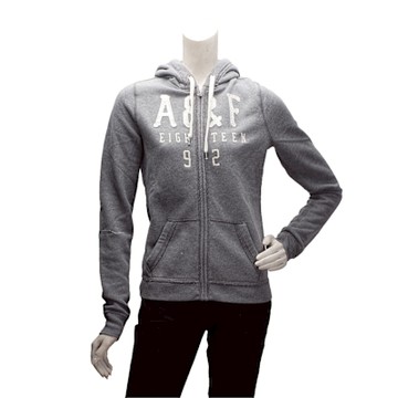 Abercrombie & Fitch EIGH TEEN內刷毛拉鍊帽T外套(女-灰-XS)