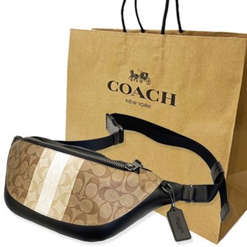 COACH 經典C LOGO胸前包/腰包/單肩斜背包附紙袋(焦糖/黑)