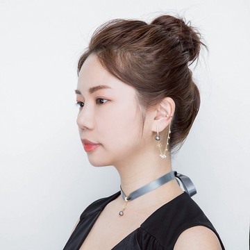 情繫－蠶絲緞帶四葉草珍珠耳環