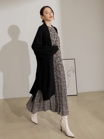 慵懶毛線針織長版開襟外套