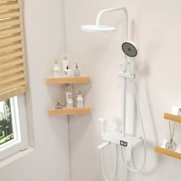 【含稅/免運】 實木浴室三角置物架免打孔淋浴房衛生間轉角三角籃廁所壁掛收納架