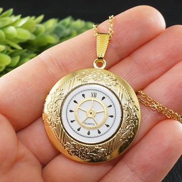 維多利亞蒸汽龐克風 濾鏡盒項鍊 錶零件齒輪金色圓形墜飾項鍊 飾品