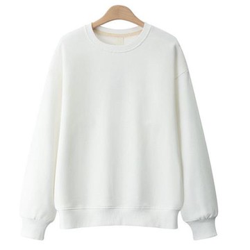 潮牌加絨加厚圓領衛衣女2025年秋冬新款純色韓版薄款套頭白色上衣