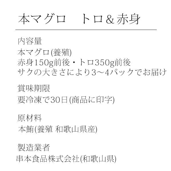 今だけポイント10％ 本マグロ トロ 赤身セット500g 紀州串本産 養殖 まぐろ 鮪 刺身 柵 冷凍 送料無料 本まぐろ