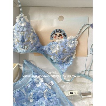 法式重工刺繡 小胸專屬蕾絲無鋼圈鏤空性感內衣夏季透氣胸罩套裝