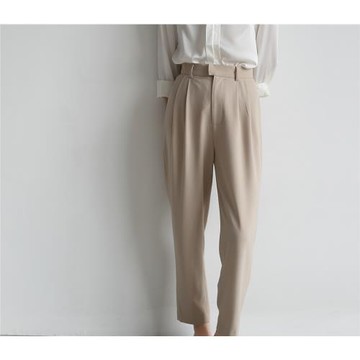 梨渦的海通勤職業休閑褲女 燕麥色高腰顯瘦九分小腳褲工裝褲春秋