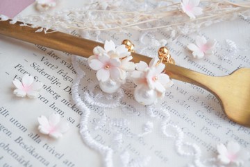 櫻花與棉珍珠 耳夾（耳釘）