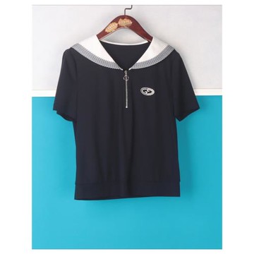 麗新折扣女裝 M魅 系列 23年夏裝大碼高端老牌撤柜短袖海軍領上衣