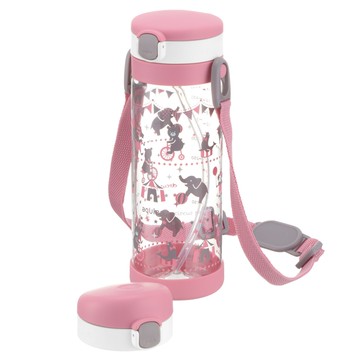 日本 Richell 利其爾 - 粉紅派對兩用冷水壺組450ml-動物馬戲團圖案-粉