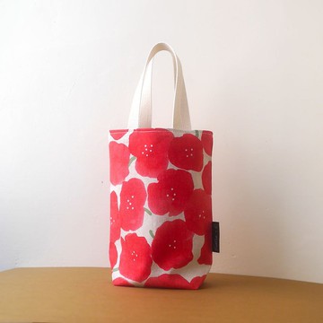 環保飲料提袋/早餐袋/小物袋/散步包=日本棉布=水墨花朵=紅