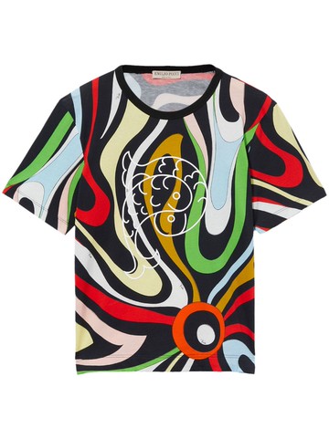 PUCCI - abstract-print cotton T-Shirt - women - Cotton - S - Black