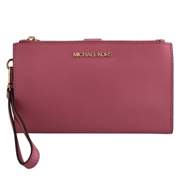 MICHAEL KORS- 金MK字防刮雙層拉鍊掛帶中夾（玫瑰粉）_廠商直送