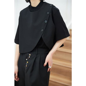 SUNYVONNE-22SS 小眾設計師暗黑山本風 不對稱設計感百搭小馬甲