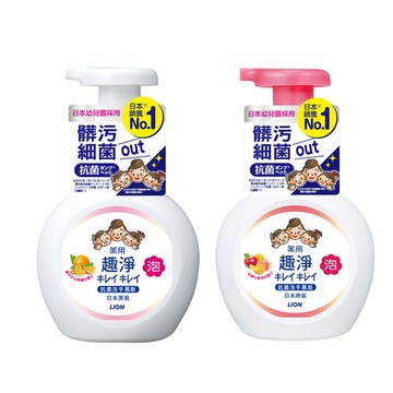 日本獅王趣淨洗手慕斯250ml-清新果香*1瓶+清爽柑橘*1瓶