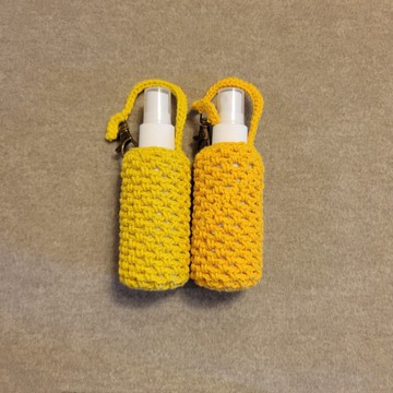 純棉手工鉤織酒精噴瓶套 黃色系 附瓶子