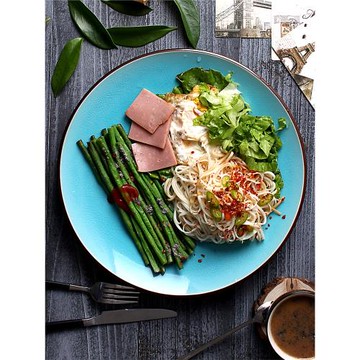 陶瓷盤創意藍色冰裂釉餐具盤子菜盤西餐餐盤大圓盤12寸意面牛排盤