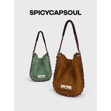 【冬日芭蕾】SpicyCapSoul絨布拼色手工穿繩單肩斜挎包（雙肩帶）
