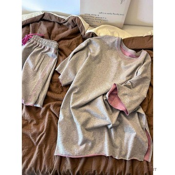 ins韓系高級感短袖睡衣女夏季新款簡約棉質短褲純色家居服兩件套女生睡衣居家睡衣睡衣套裝女生睡衣韓國居家服