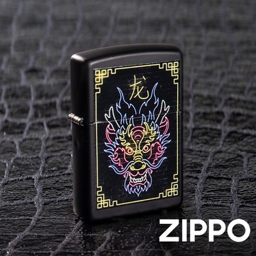 ZIPPO 霓虹色中國龍防風打火機 49396 鮮豔色彩 黑色啞漆 潮流 龍頭 色彩成像 終身保固
