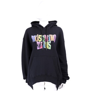 MOSCHINO MO5CH1NO JEANS 彩色字母黑色連帽長袖運動衫 大學T