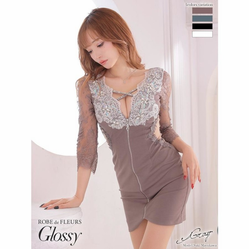 ♡ robe de fleurs ローブドフルール 前開きジッパー ドレス ♡ ローブドフルール フロントジッパードレス ROBE de FLEURS Glossy