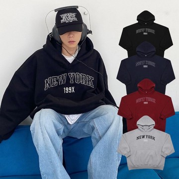 [HYC] 韓國 NEW YORK 199X 立體刺繡 重磅 寬鬆 Y2K 長T 帽T 情侶 內刷毛 韓國男裝 美式復古