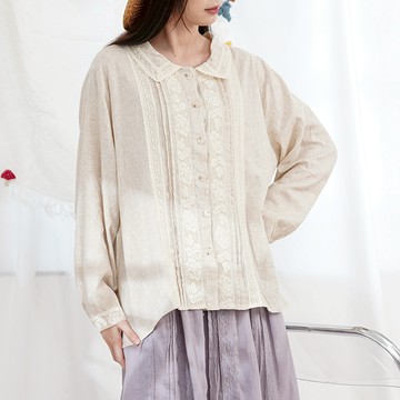日系刺繡棉麻襯衫224663