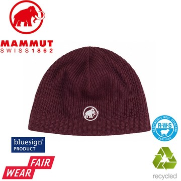 【MAMMUT 長毛象 Sublime Beanie 刺繡LOGO保暖針織羊毛帽《葡萄酒紅》】1191-01542/毛帽/保暖帽