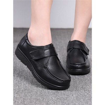 媽媽鞋坡跟軟底單鞋深口真皮舒適大碼中年中跟中老年秋冬加絨皮鞋