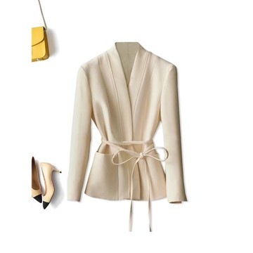 腰系帶無扣小西服2025春秋高級感時尚設計休閑西服墊肩西裝外套女