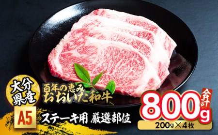 百年の恵み おおいた和牛 A5 ステーキ用 厳選部位 (計800g・200g×4枚) 国産 牛肉 肉 霜降り ロース 肩ロース サーロイン 和牛 ブランド牛 ステーキ 冷凍 大分県 佐伯市 