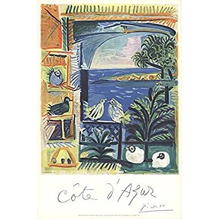 Pablo Picasso Cote D'Azur 39.25" x 26" Lithograph 1968 Cubism Blue, Orange,