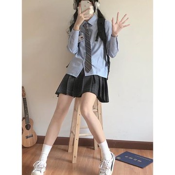 東京歲時記原創JK白襯衫藍襯衫粉色長袖上衣女學院風襯衣白桃汽水