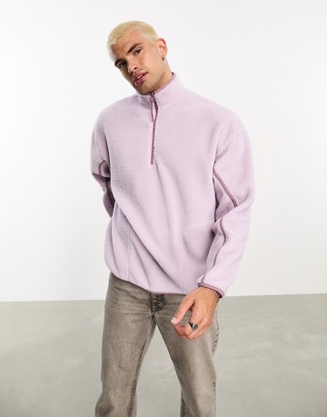 ASOS DESIGN oversized borg half zip sweatshirt in lilac-Purple