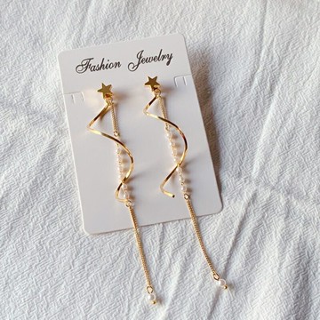 【S.One】耳環-長版星星金屬波浪珍珠流蘇兩戴式長耳線耳墜耳環