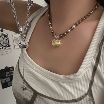 【台灣公司 可打統編】免運 甜酷風可愛KT貓吊墜項鏈串珠鏈條項飾高級感小眾鎖骨辣妹閃鉆配飾 可開發票 全館五折 工廠現貨直銷 新品特價 z9211