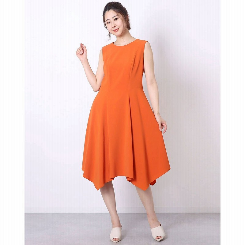 ディノス Dinos イレギュラーヘムフレアーワンピース オレンジ 通販 Lineポイント最大get Lineショッピング