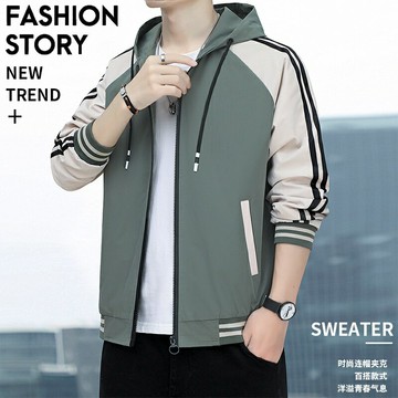 夾克外套男 秋冬時尚條紋連帽外套 防風防水風衣夾克 柔軟親膚 抗皺耐磨 工作聚會度假 運動登山男外套