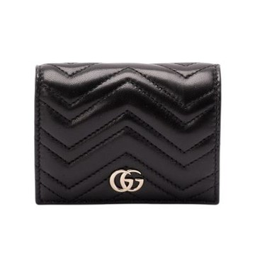 GUCCI 古馳 GG Marmont 經典金屬雙G 羊皮 卡夾 皮夾 短夾 零錢包 黑色 466492