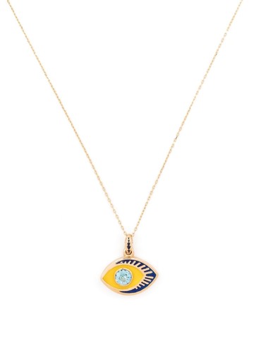 Nevernot - 14kt gold Life in Colour enamel and topaz eye necklace - women - 14kt Gold/Blue Topaz/Enamel - One Size