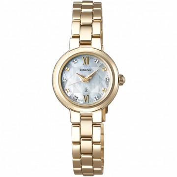 SEIKO 精工 LUKIA 太陽能璀璨菱纹白蝶貝腕錶/香檳金/22.8mm (V117-0EG0G/SSVR136J)