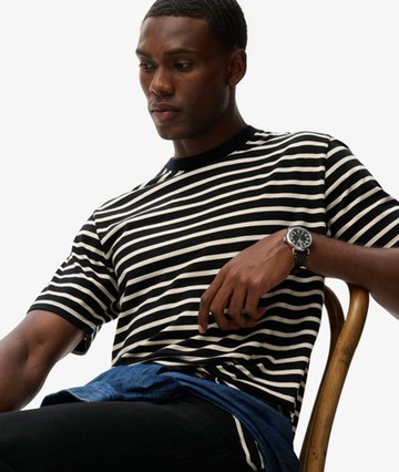 Superdry Men's The Merchant Store- Stripe T-shirt Light Grey Size: L