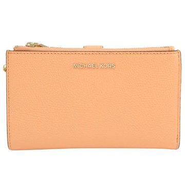 MICHAEL KORS Jet Set 荔枝皮革手提式雙拉鍊長夾.粉橘