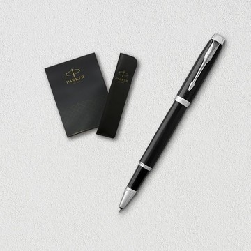 【PARKER】NEW IM 麗黑白夾鋼珠筆 真皮筆套禮盒 客製化刻字